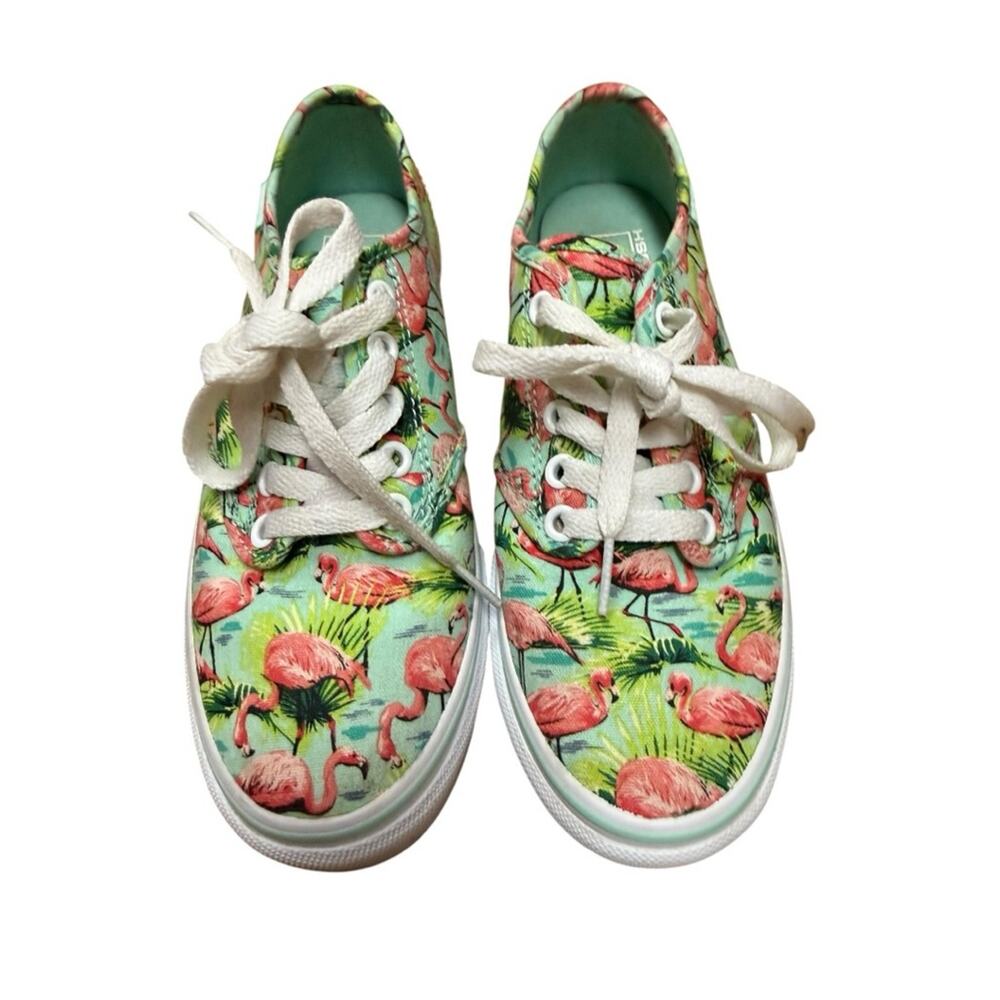 Flamingo Print Canvas Sneakers - Mint & Pink size 6 - Picture 2 of 6
